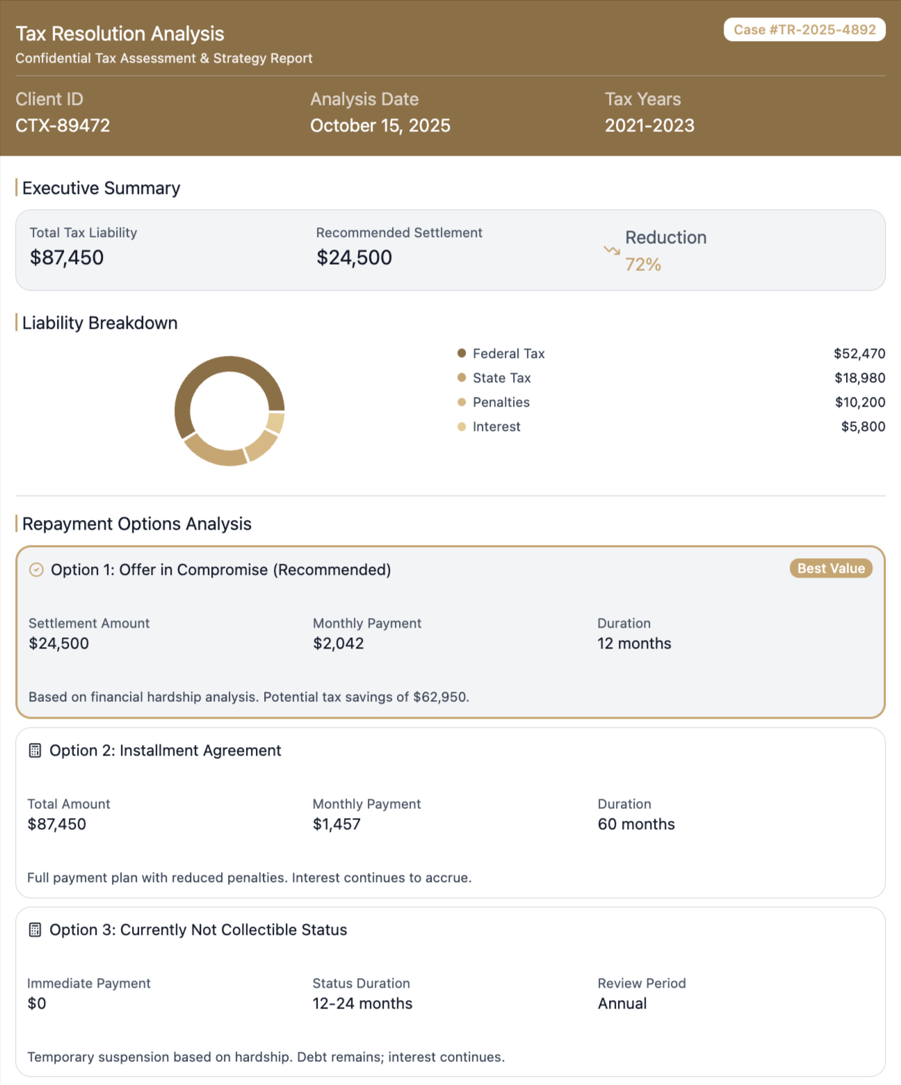 Tax Resolution Analysis Report Example